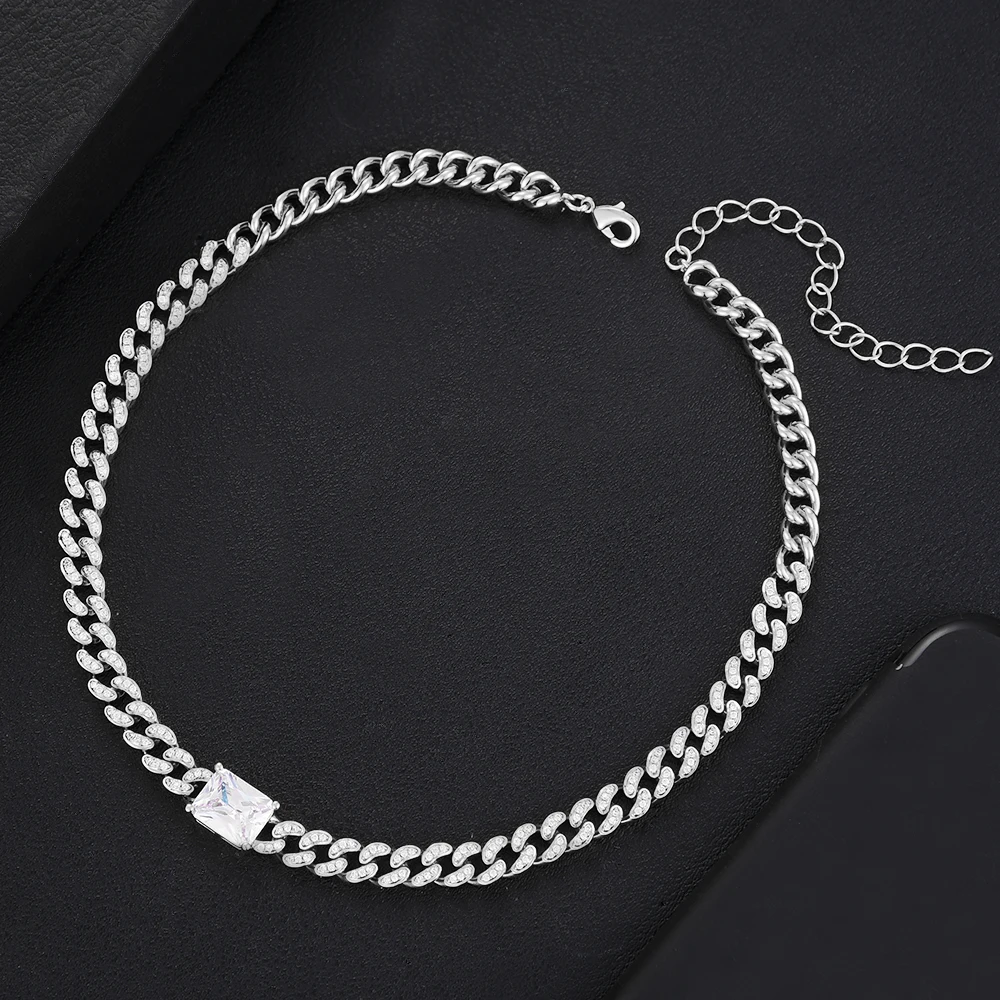 Siscathy Trend Cuban Chain Thick Chain Necklaces Zirconia Necklaces For Women Accessories On The Neck Party Jewelry Girl Gifts