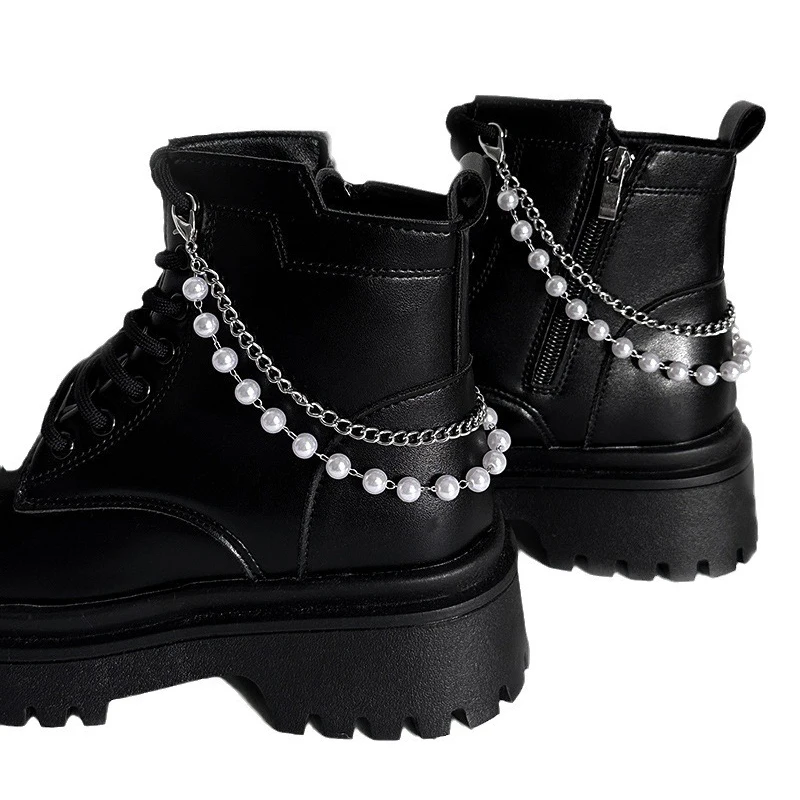 Multilayer Versatile Pearl Stainless Steel Chains Boots Canvas
