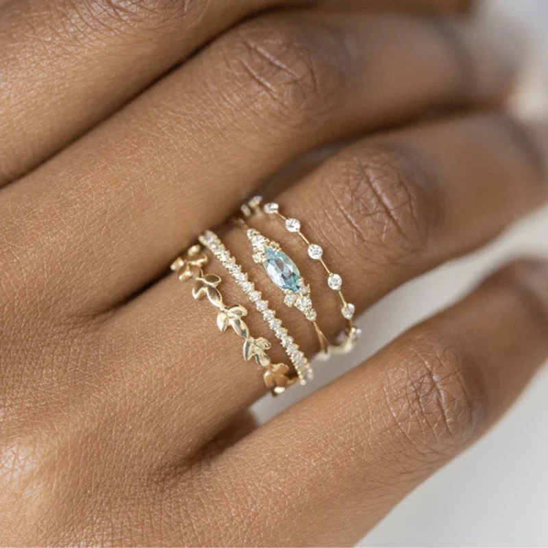 4pcs/Set Luxury Crystal Rings for Women Gold Color Wedding Jewelry ring set gold color rings finger ring gold color ring wedding rings wedding ring