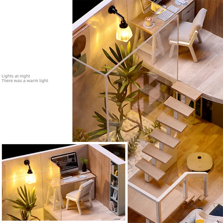 3D Wooden Mini Doll House Assembly Building With Furniture Kit DIY Handmade Duplex Apartment Production Toys Birthday Gifts