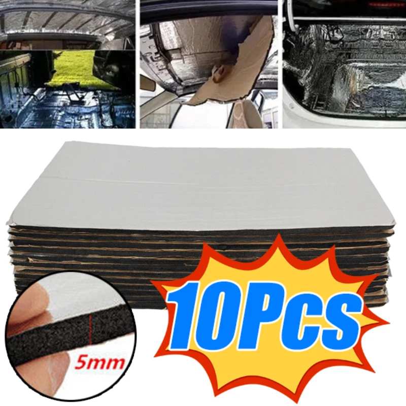 

1-10Pcs Car Hood Engine Acoustic Thermal Sound Deadener Mat 5mm Sound Proof Wall Panels Auto Deadening Noise Insulation Mats