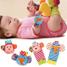 

4Pcs/Set Toddler Socks Animal Appearance Emotional Comfort Mild to Skin Infant Wrist Rattles Foot Socks for Children