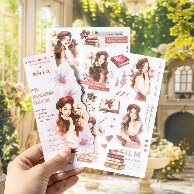 Transfer Stickers Sweetheart Diary girl versatile collage material Package Candy Supplies Background Scrapbook 177*115mm 2Sheets