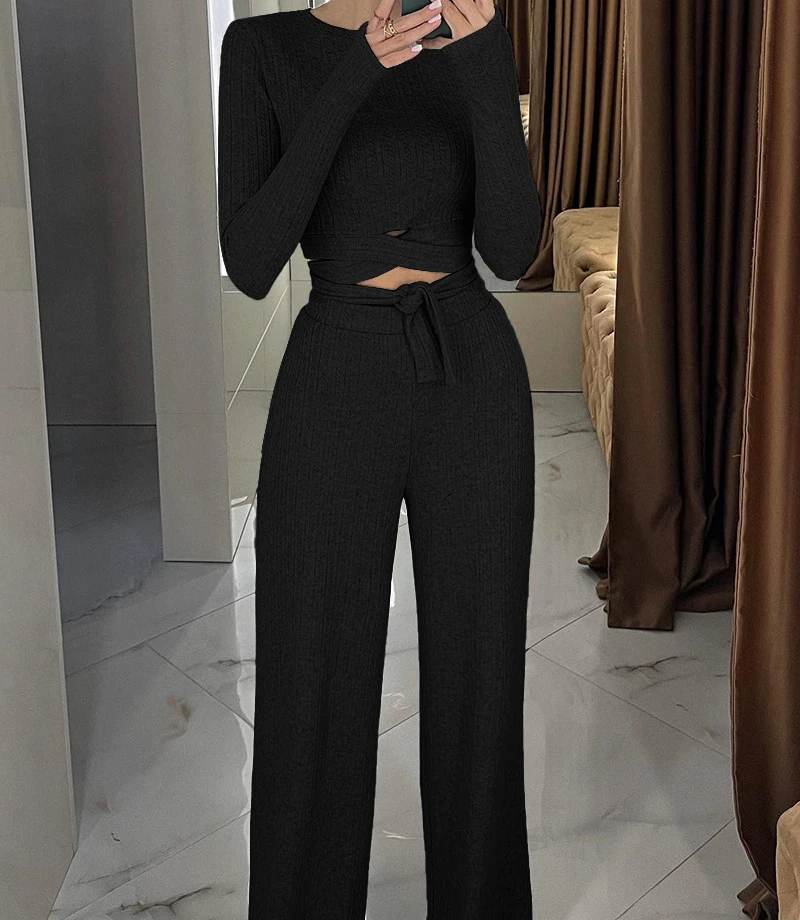 

Two Piece Set for Women 2023 New Style Slim Fit Grey Pit Stripe Short Strap Long Sleeve Top and Casual Straight Trousers Suit