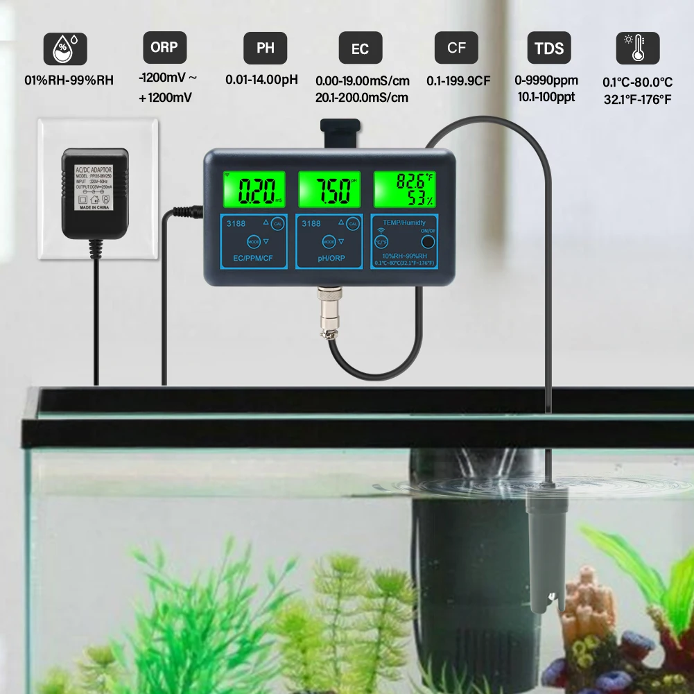 WiFi PH Meter Temp TDS(ppm) EC ORP Water Tester Tuya APP Smart Monitor Digital Analyzer for Aquariums Hydroponics Swimming Pool 2