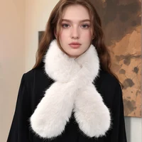 Faux Rabbit Fur Scarf Winter Warm Neckerchief Women Solid Color Neck Muffler Long Plush Shawl Ladies Thick Scarves 2