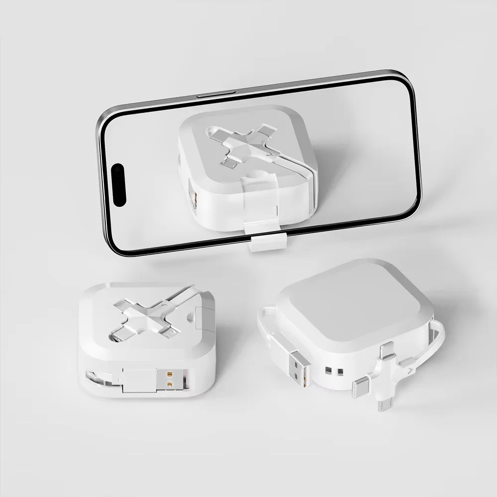 Versatile Retractable Multi Charging Cable with Phone Holder - Portable Fast Charger for iPhone, Android, and Type C Devices
