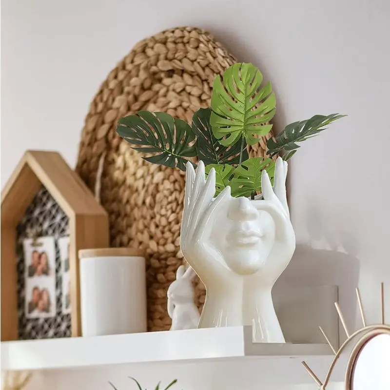 Nordic Abstract Face Makeup Brush Holder Organizer Plastic Cosmetic Brush Cup Pen Holder Flower Vase for Vanity Desk Home Decor 6