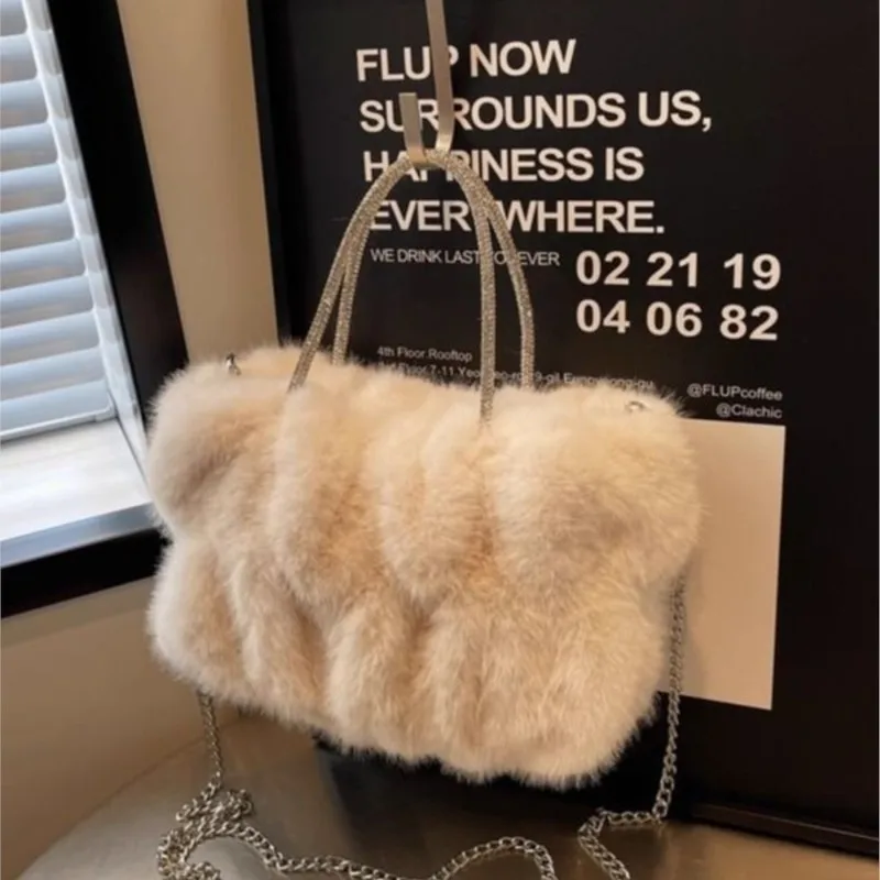 JIAERDI Japanese Plush Chain Handbag Women Soft Comfortable Gentle Shoulder Bag Ladies Sweet Cute Elegant Casual Tote Bag 2025