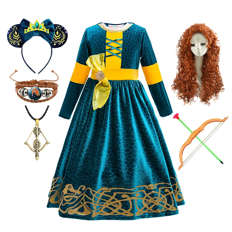 New front Costume da Merida Classic Vestito da Principessa Costume Bambini per Festa di Cosplay Party Compleanni Cerimonie Halloween e Carnevale Blu 100