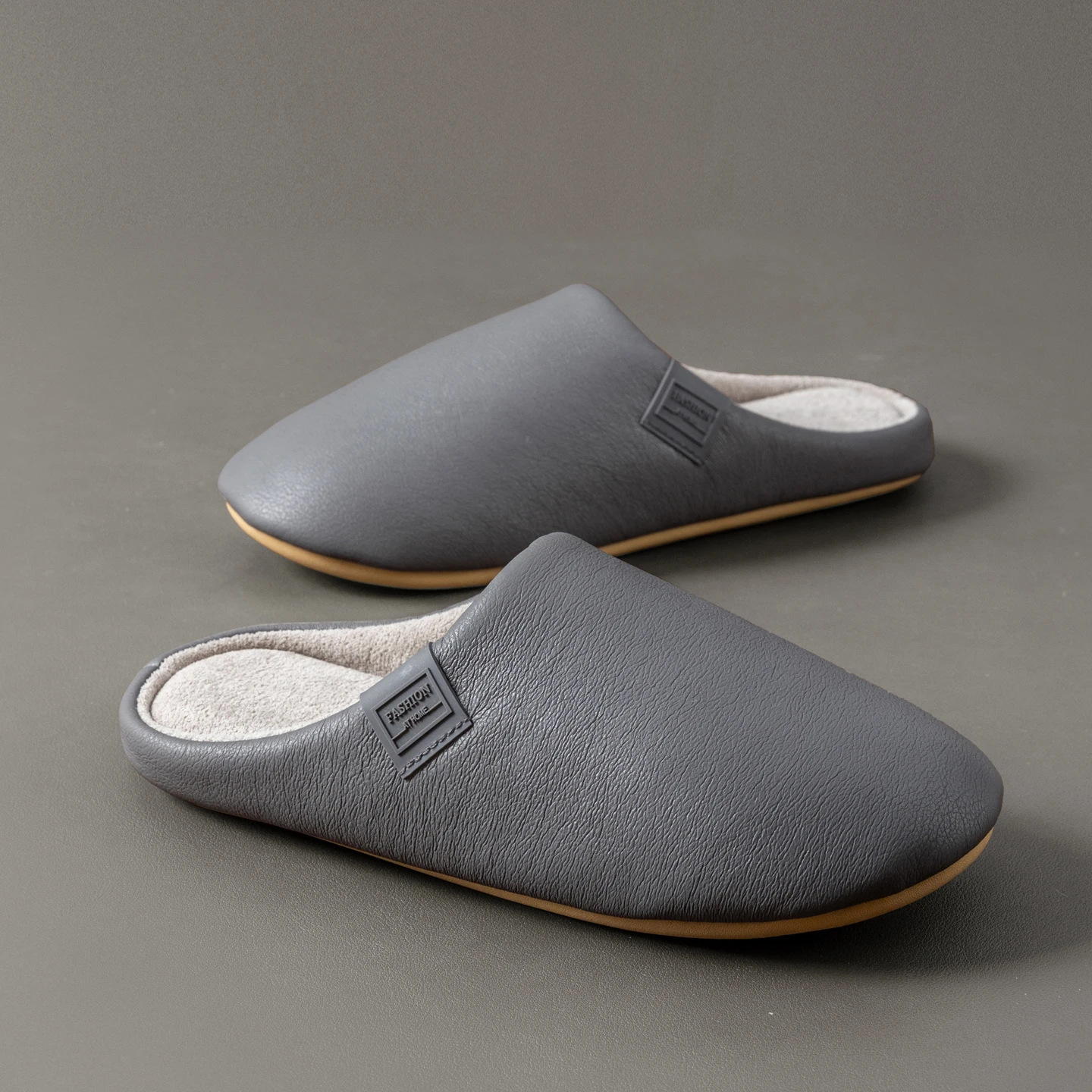 شباشب شتوية للرجال مبطنة بالصوف، جلد PU مقاوم للما...