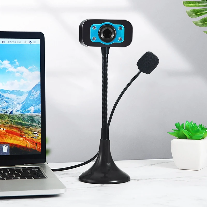 웹 카메라 USB 고화질 웹캠 4 LED 웹캠(마이크 포함) Skype 컴퓨터 PC 노트북용 데스크탑-ABFB