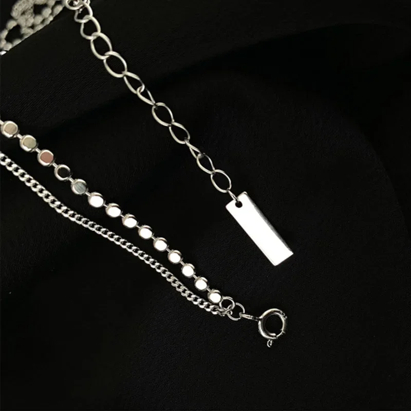 925 Sterling Silver Double Layer Round Anklet Bracelet Female Simple Temperament Sexy Chain Jewelry
