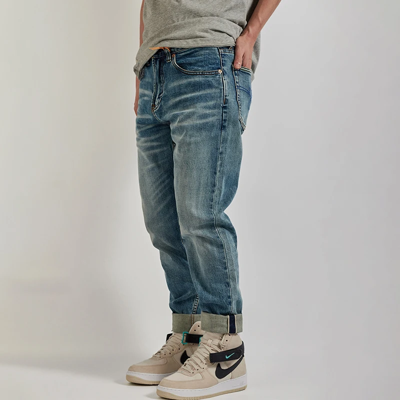 

Selvedge Heavyweight Tapered Jeans Clothing for Men Denim Retro Pants Loose Straight Classic Washed Outdoor Casual Trousers