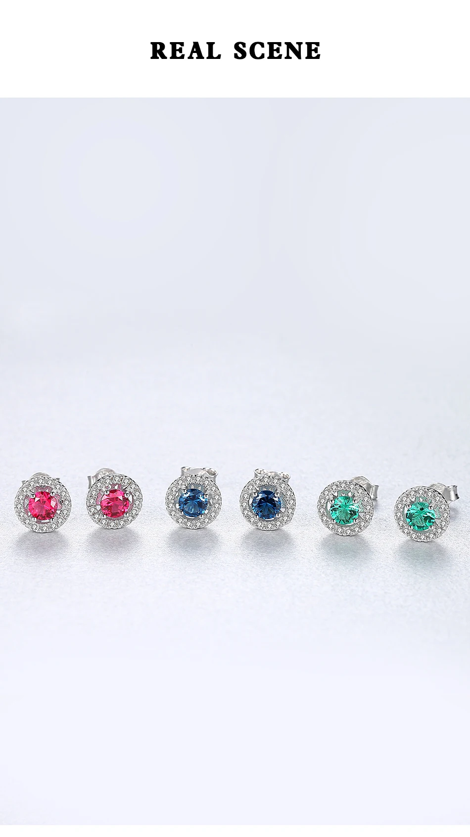 Orecchini a bottone in vero argento sterling di forma rotonda per donna, scintillante pietra preziosa verde rosso blu fine_voghion.com
