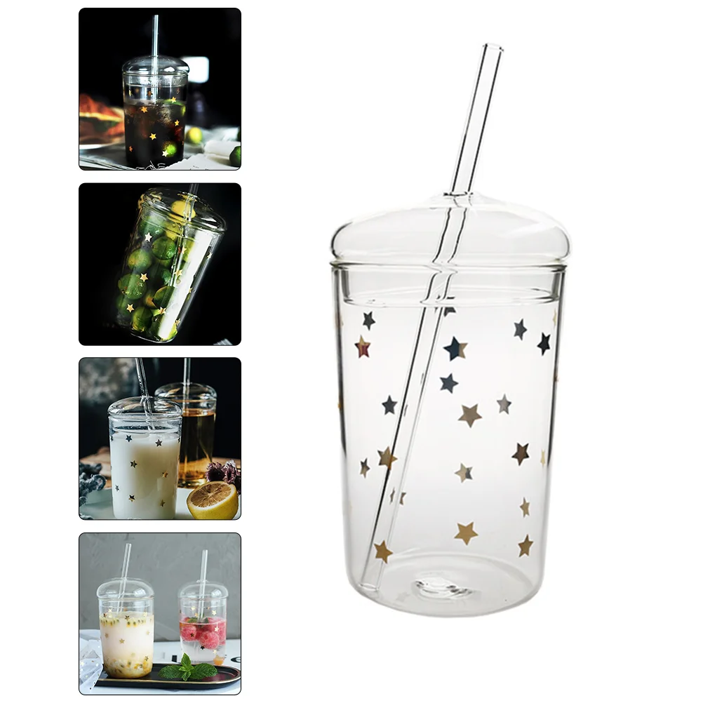 

Transparent Glass Straw Cup Drinking Mug Water Cup Home Straw Portable Large Capacity Juice Decorative Juice Beverage Cute Soju