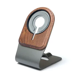Solid Walnut Bamboo Charging Stand for MagSafe Charger - Elegant Wooden Dock Holder (Gray wood)