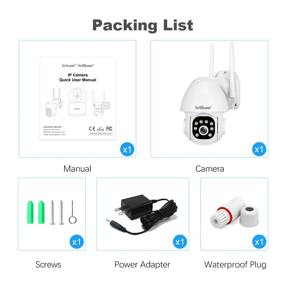 Srihome 3MP 3x digital zoom IP Camera Wifi Waterproof AI Auto