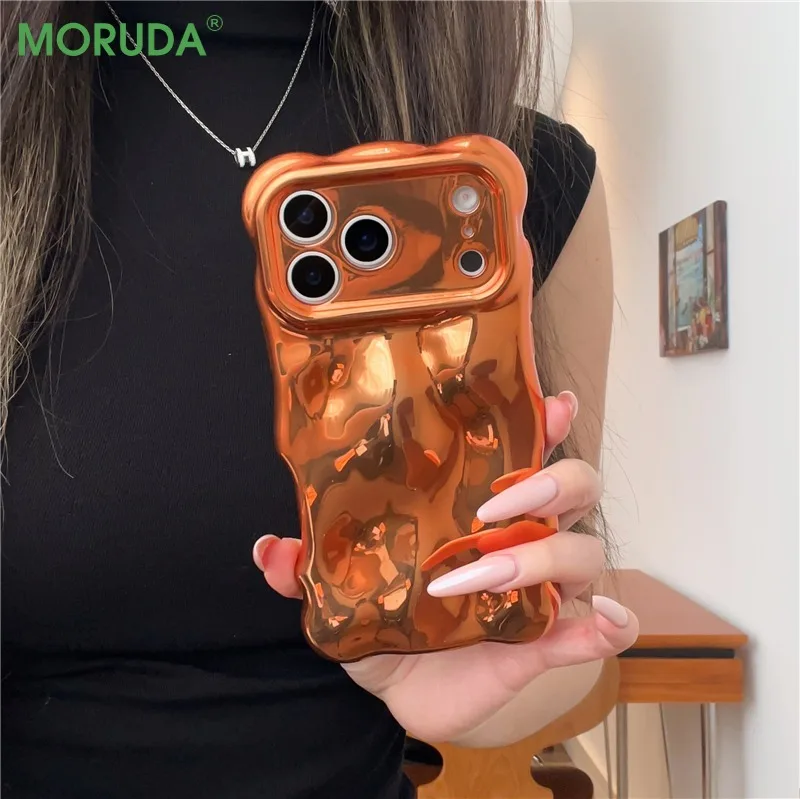 Electroplated Meteorite Patterned Phone Case with Creative Wave Border and Airbag Cover