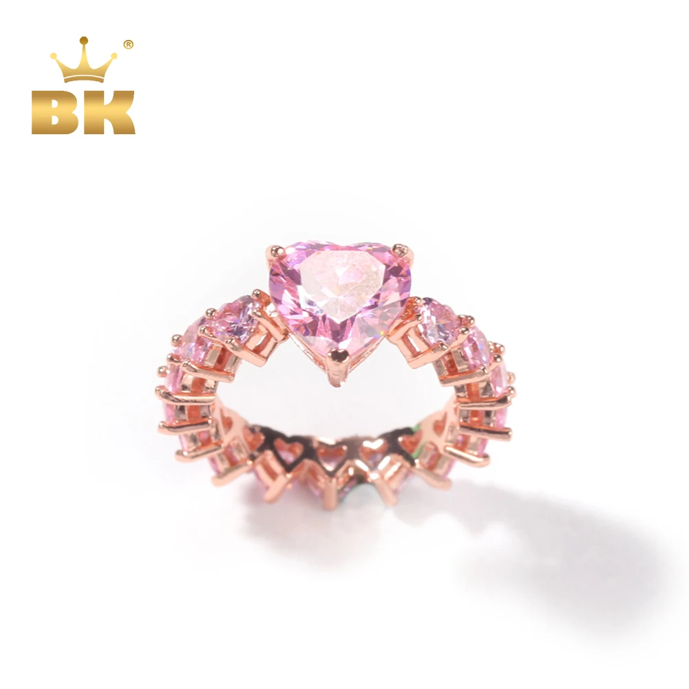 

TBTK Luxury New Fashion Iced Out Water Drop Pink Bling CZ Heart Rings For Girl Women Charm Valentine's Day Gift