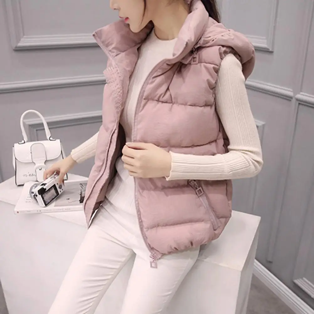 

Soft Women Hooded Vest Casual Style Winter Jacket Solid Color Hooded Women Cotton Vest Autumn Casual Wear Keep Warm
