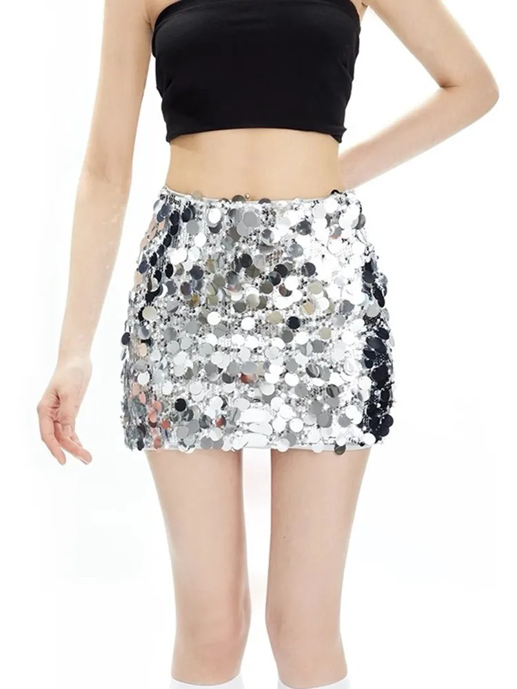 

STSVZORR Fish Scale Sequins Half-body Skirt Women 2023 Summer Premium Sense Slim Package Hip A-line Short Skirt