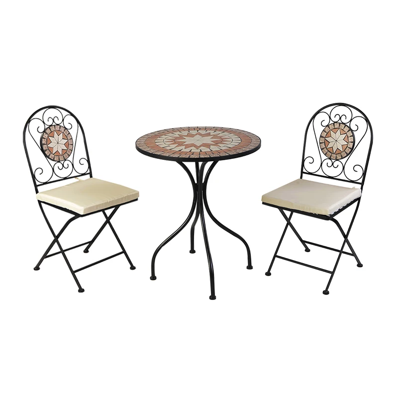 

Bistro Set Promotion Outdoor Garden 3PCS Ceramic Mosaic Set Table And Chairs Patio Sofa