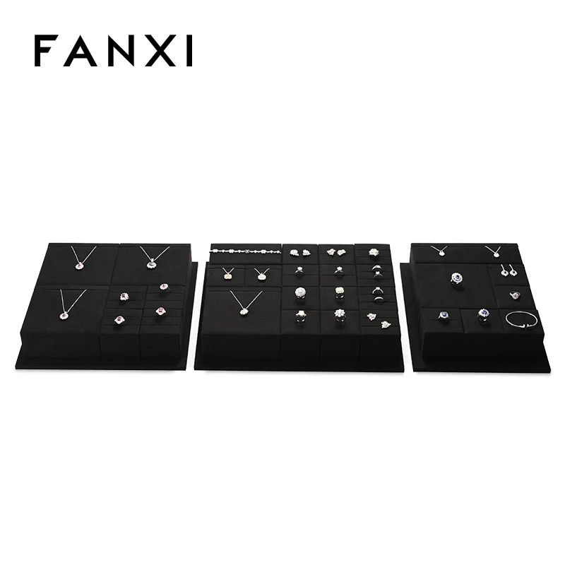 Black microfiber high-end jewelry display rack necklace ring earrings jewelry display counter jewelry display props