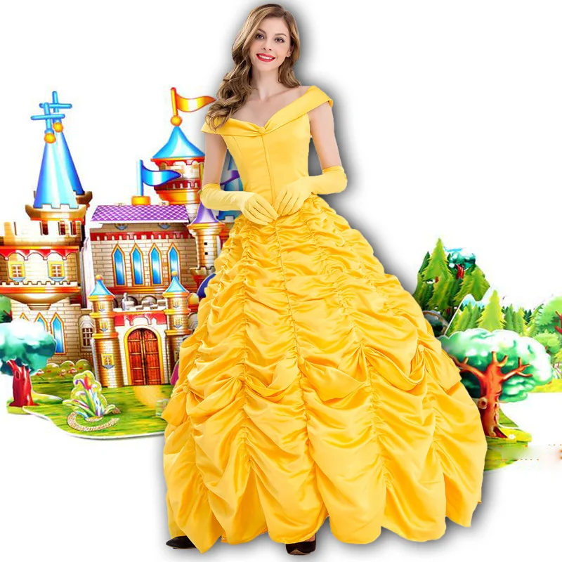 

Halloween Cosplay Adult Women Belle Princess Costume Long Dress