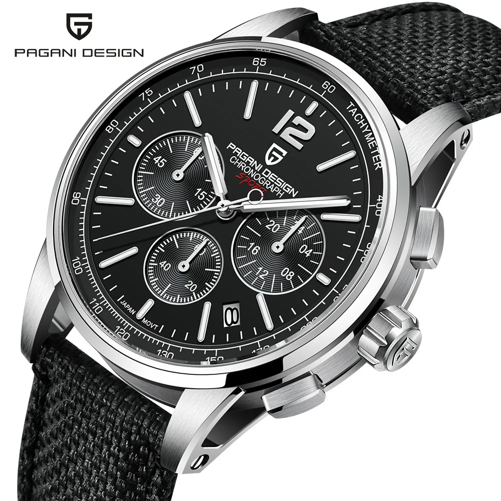 

PAGANI DESIGN 41mm Men's Watch Sapphire Stainless Steel Chronograph Classic Sport Quartz Japan VK63 Movt 100M Water Resistant