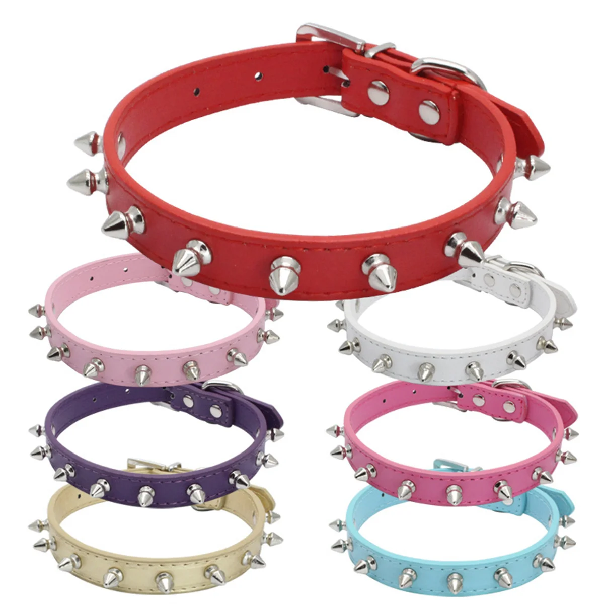 1pc Cool Cat Dog Collar Leather Spiked Studded Collars For Small Medium Dogs Cats 2