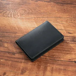 Elegant Genuine Leather Slim Bifold Wallet - Minimalist Front Pocket Card Holder (Black)