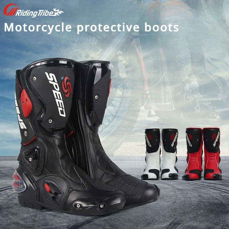 

New Fashion Leather Motorcycle Boots Pro Biker SPEED Racing Boots Motocross Boots Drop Resistance Motobiker Riding Shoes