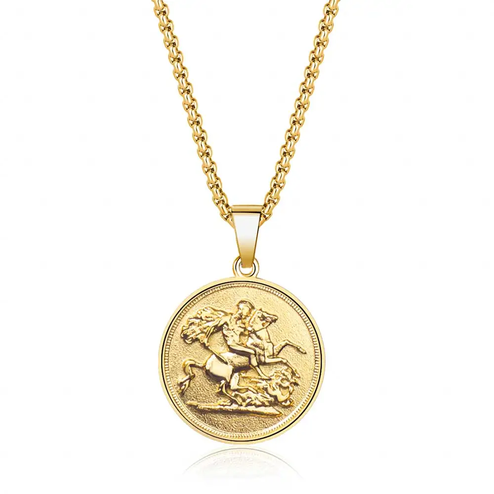 Stainless Steel Sovereign Coin Necklace Gold Color Roman Solider