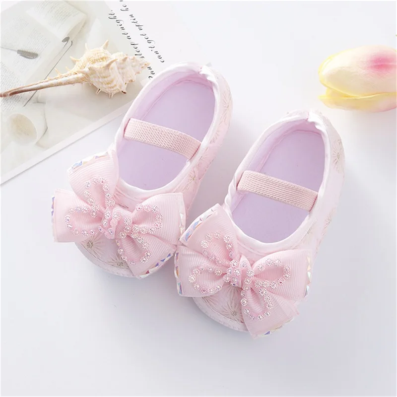 Infant Girls Sparkly Glitter Mary Jane Shoes Bow Matching Headband Set For Dressy Occasions Photoshoots