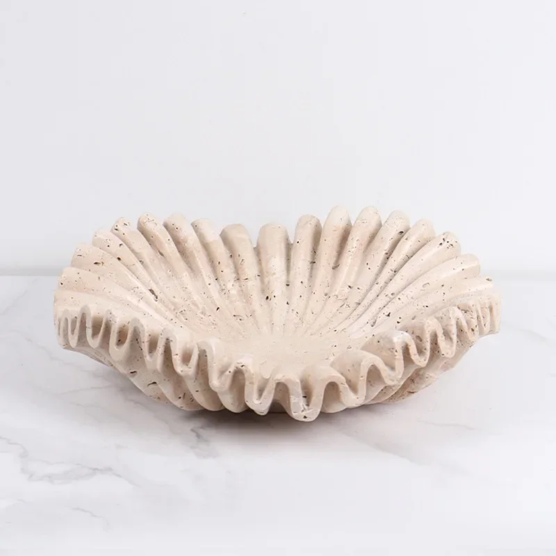 Marble Ruffle Bowl for Kitchen Counter and Living Room Travertine Scallop Bowl for Fruit Jewelry Decorative Tray for Home Decor 4