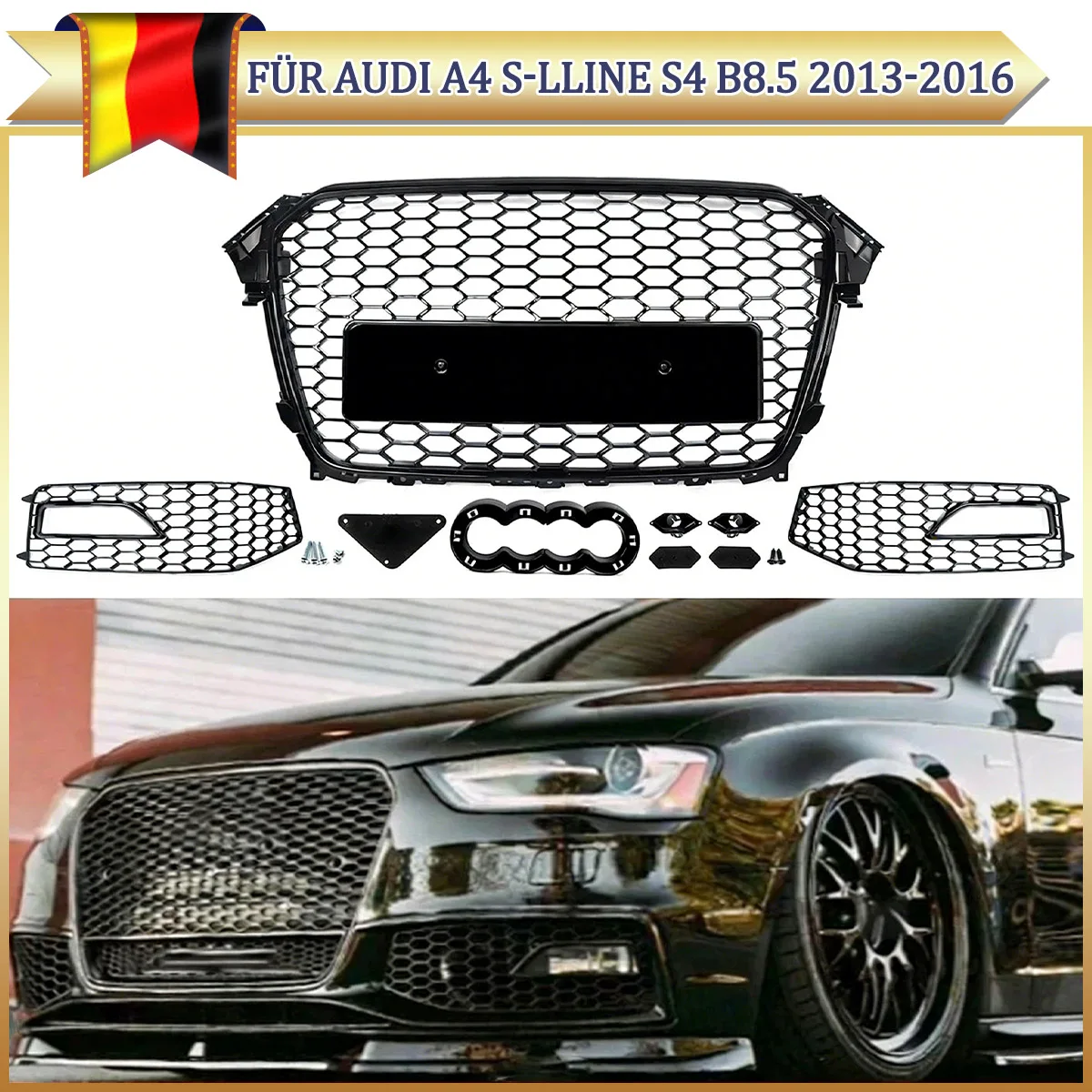 매직킷 허니콤 메쉬 프론트 범퍼 레이싱 그릴+ 안개등 베젤 아우디 A4 S4 B8.5 2013 2014 2015 2016 자동차 액세서리