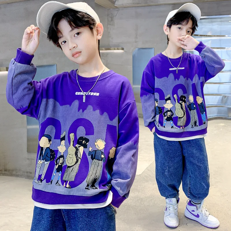 

New Autumn Boy Sweatshirt Kids Teen Cotton Long Sleeve Pullover T-Shirt Child Cartoon Print Sport Tops 5 6 7 8 9 10 11 12 13 14Y