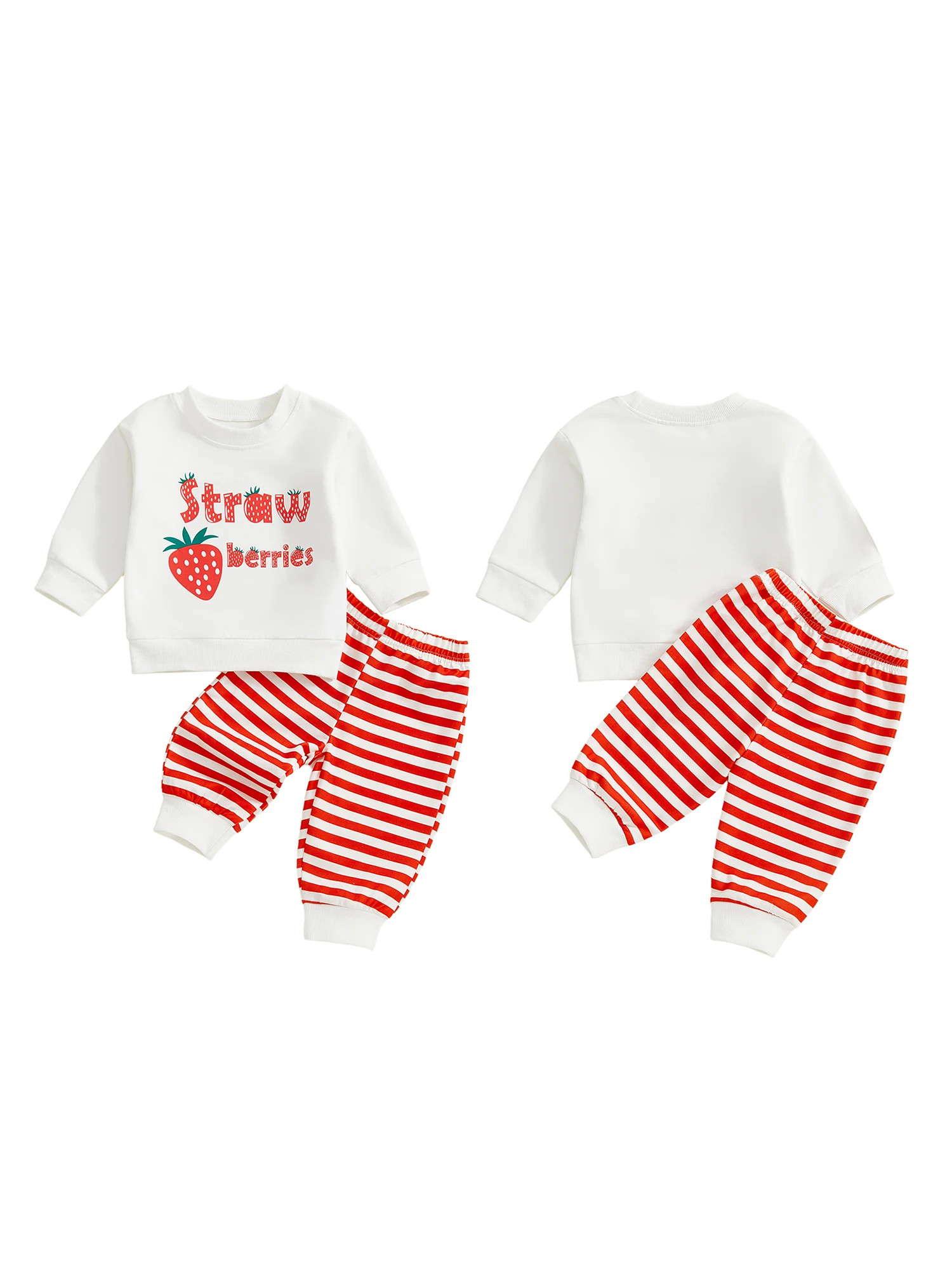 Baby Girl 2Pcs Fall Outfits Long Sleeve Strawberry Letter Print Tops Pants Set Toddler Clothes