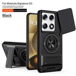 Enhanced Magnetic Stand Armor Phone Case with Slide Camera Protector and Shockproof Design - Motorola Edge 70 Ultra (Black)