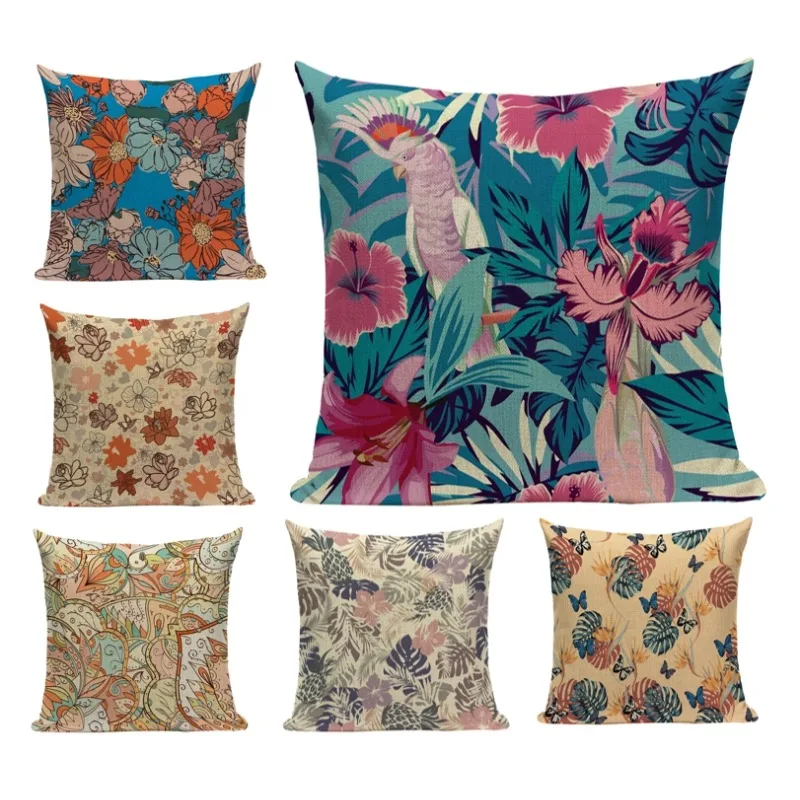 

Tropical Palm Plant Flower Cushion Cover Double Sided Pillowcase Stylish Parrot Home Decor Floral Pillow Cover 45x45cm F1017