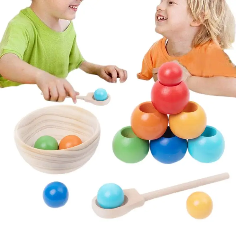 

Kids Stacking Toys Wooden Montessori learning toys Color Sorting toys Early Education Cognitive Stacker Toy matching ball toys