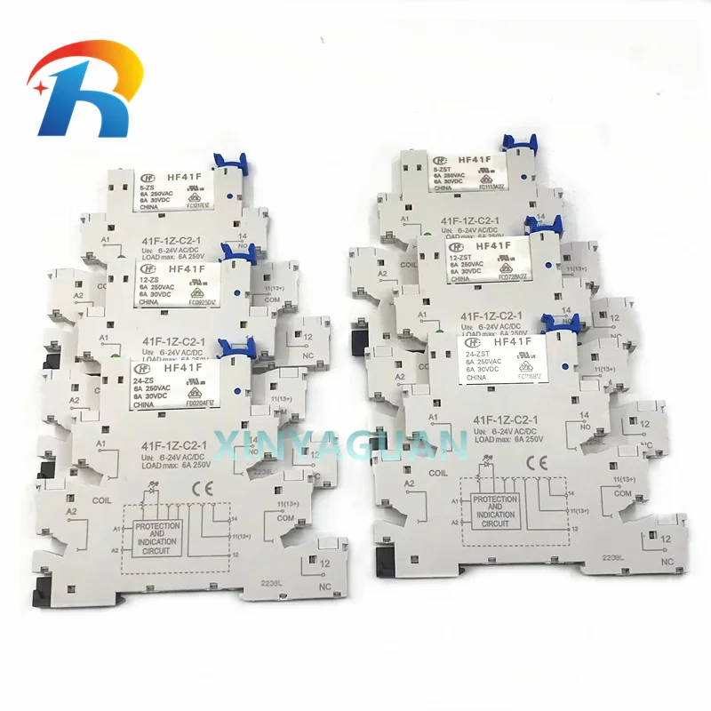 41F 1Z C2 1 HF41F 5V 12V 24V 6A 1CO Slim Relé Terminal sem parafusos