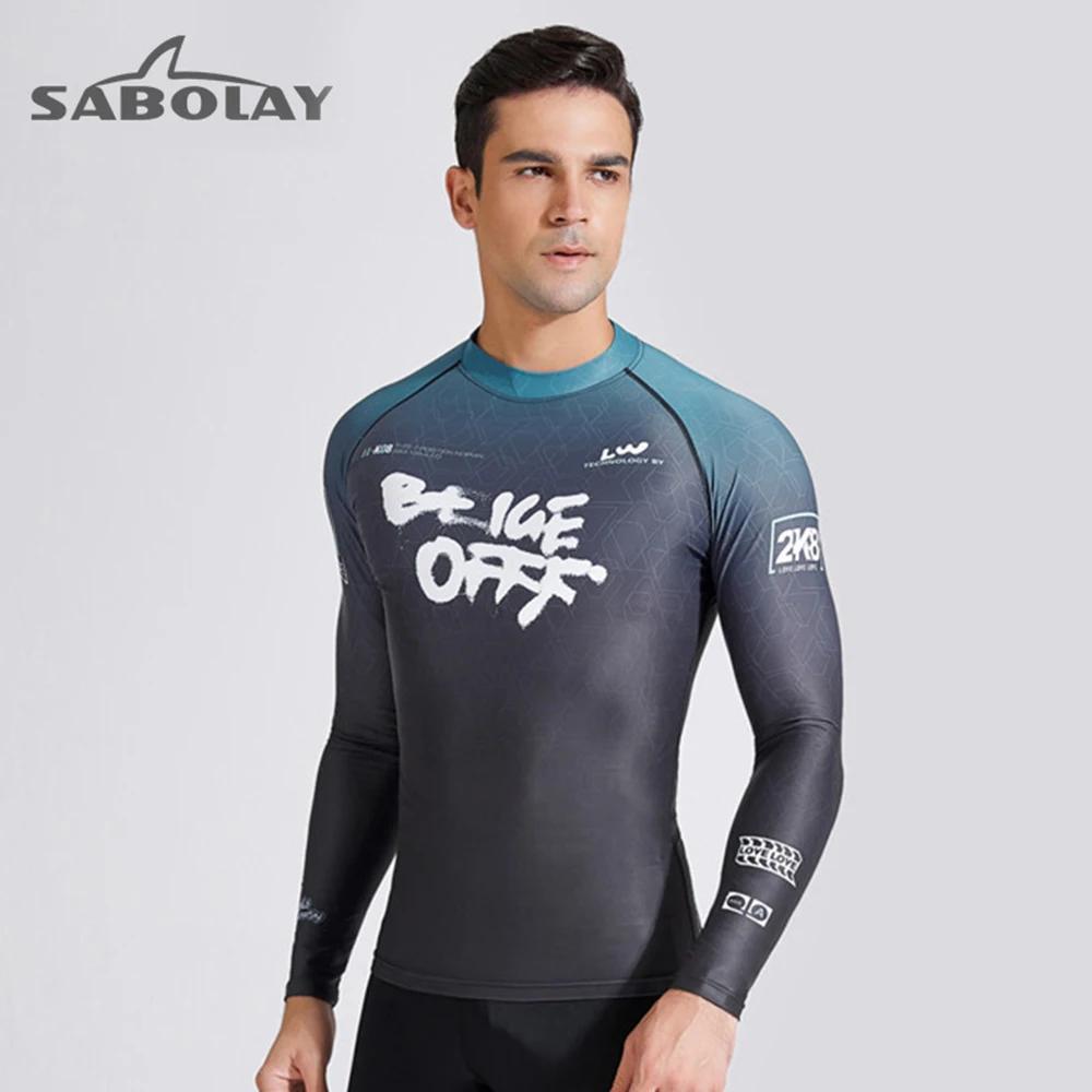 Men's Fashion Stitching Long Sleeve Sun Protection Swimming Surf Top UPF 50+ Outdoor Water