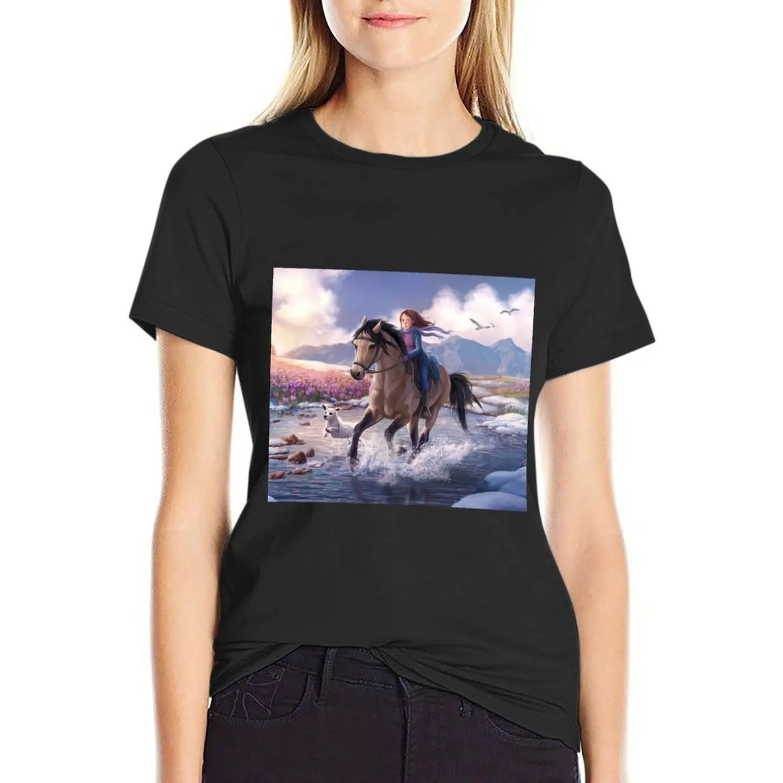 

StarStable Horse Wallpaper T-Shirt Aesthetic clothing cute tops Woman clothes
