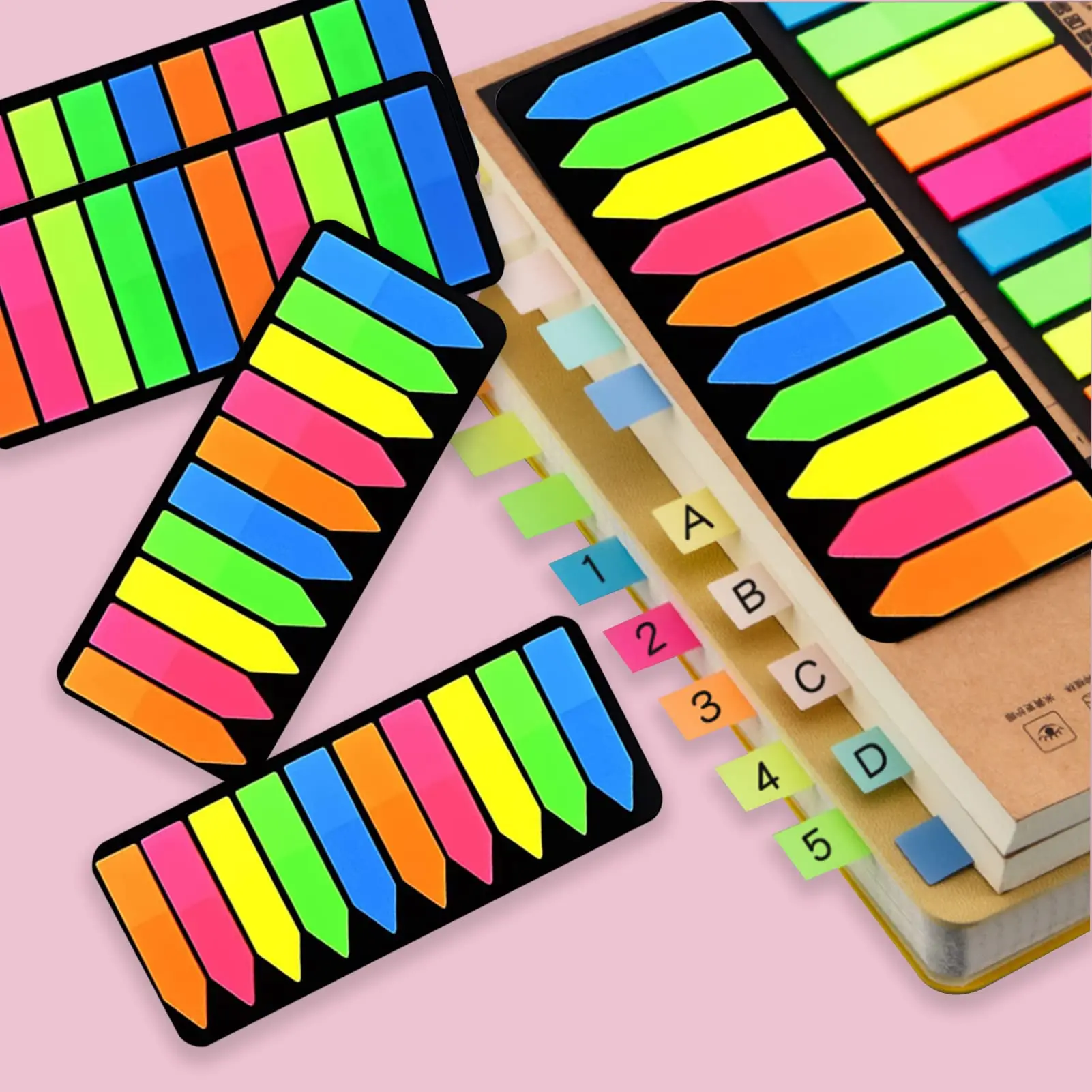 PET Page Markers Sticky Index Tabs, Bright Colors Arrow Flag Tabs for Book Annotation, Writable File Classification Labels 5