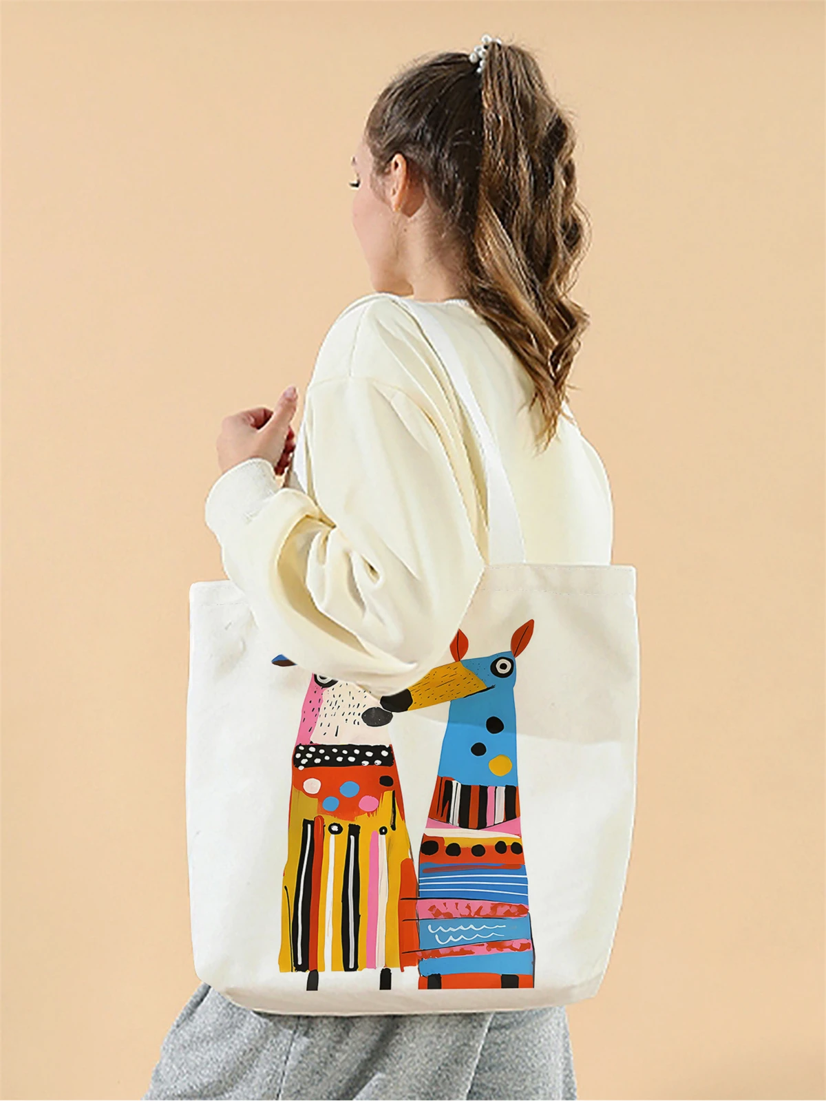 1pc,cartoon image handbag, reusable fashionable handbag, multifunctional handbag, printed canvas shopping bag