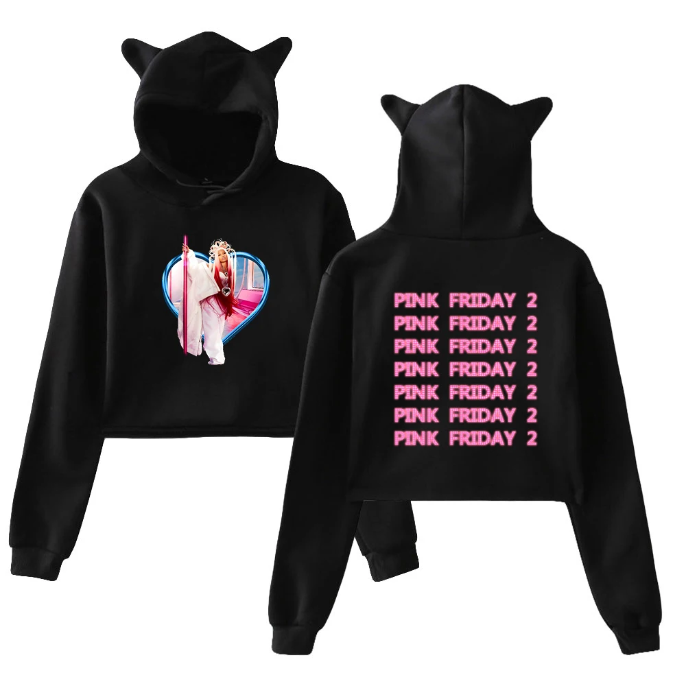 

Nicki Minaj Heart Frame Pullover Pink Friday 2 Album Merch Cat Ears Hoodie Long Sleeve Crop Top Women's Clothes