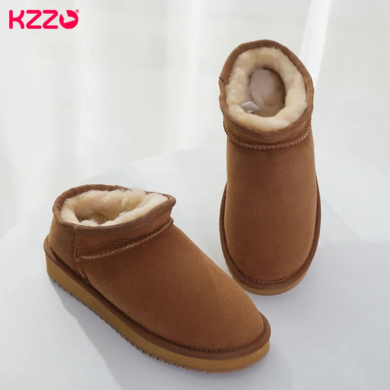 

KZZO/модные зимние женские ботильоны на резиновой шерсти; Классические зимние ботинки из натуральной воловьей кожи в австралийском стиле; Однотонная женская обувь