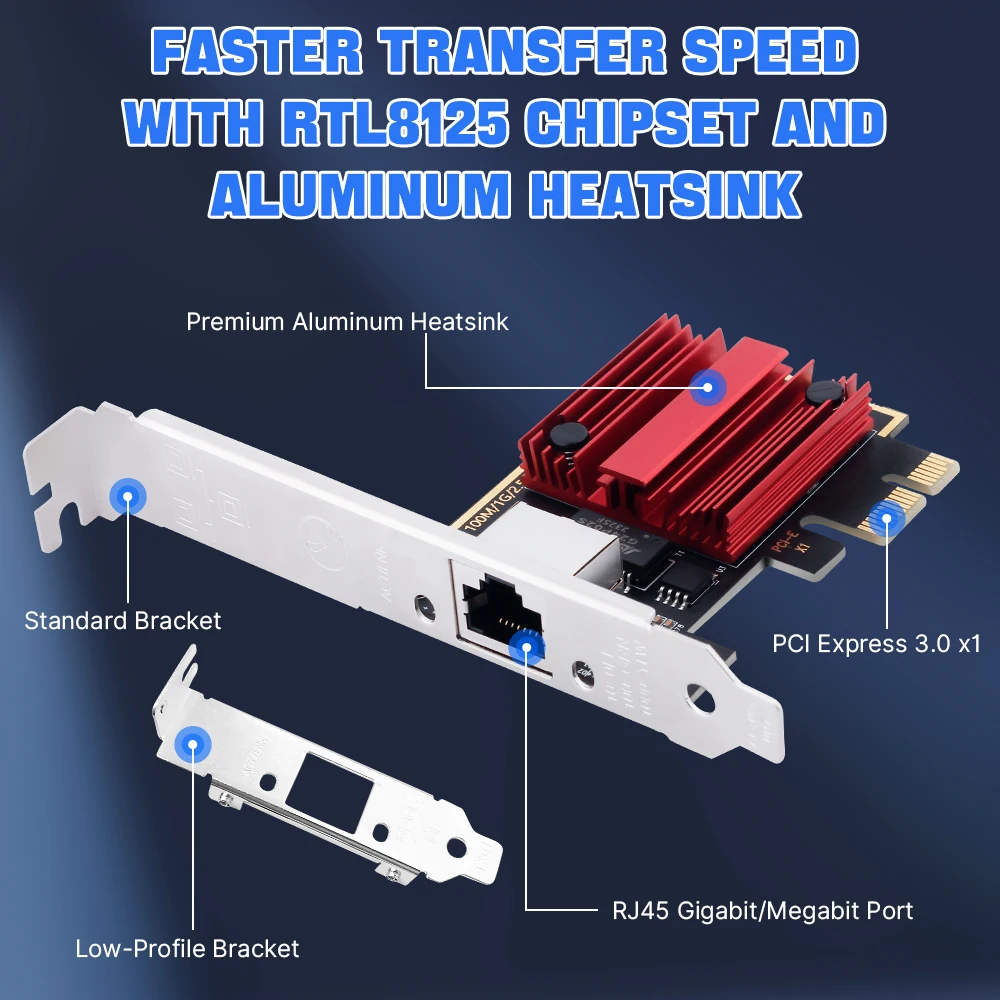 ethernet adapter 2.5G PCI-E To RJ45 Network Card 2500M Ethernet Lan adapter RTL8125 PCI Express Fast WiFi adaptador For Desktop PC
